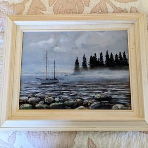 Sailboat Original Painting by Weintraub Signed Framed Art With Wooden Frame